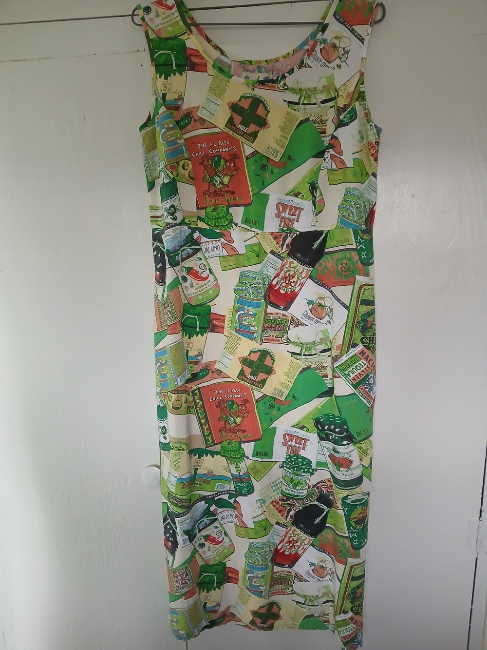 Jams World Food Art Shift Dress Print Sauces & Salsa Vintage Midi Dress SZ S